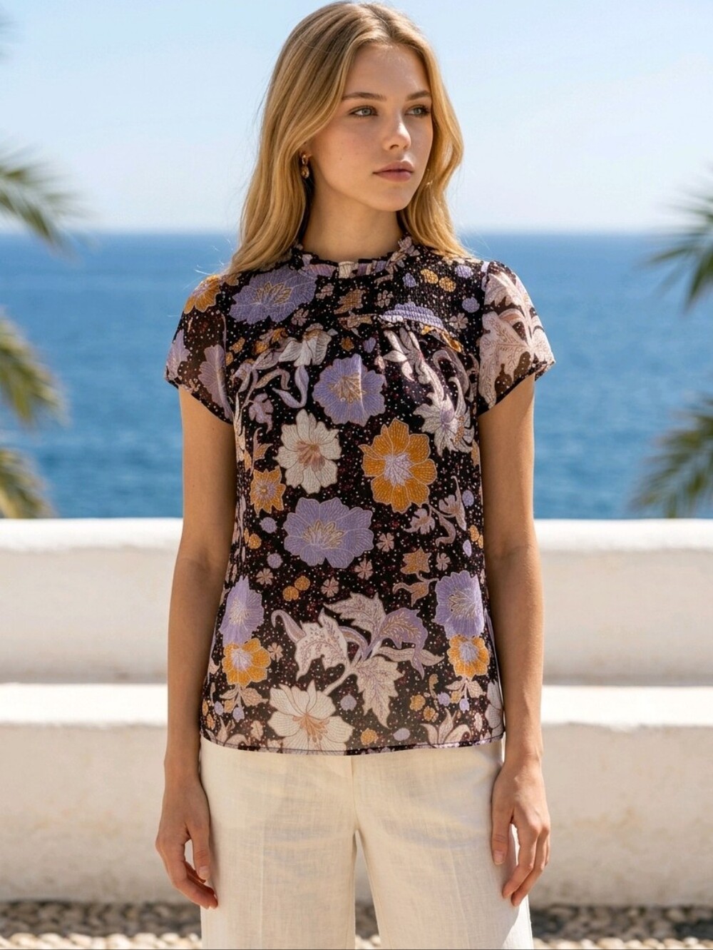 Christian Siriano Floral Blouse Sz Large